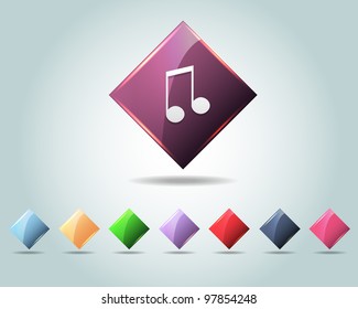 Vector Glossy Music Note Icon/Button and multicolored
