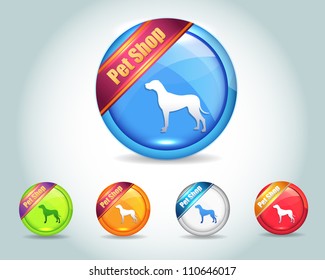 Vector Glossy Pet Shop Icon/Button and multicolored