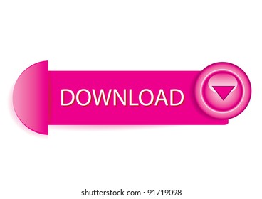 Vector glossy pink 3d glass download button.
