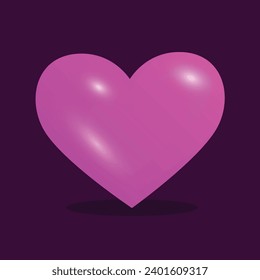 Vector glossy pink heart on dark background