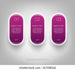 Vector glossy plastic banners for business design, progress, number option, step presentation
