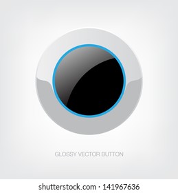 Vector glossy plastic button with bright blue detail