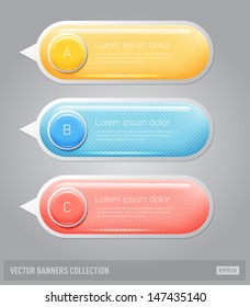Vector glossy plastic rounded progress banners with round buttons