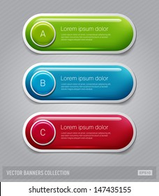 Vector glossy plastic rounded progress banners with round buttons