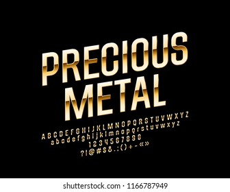 Vector Glossy Precious Metal Font. Chic Golden rotated Alphabet Letters, Numbers and Symbols.