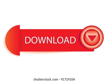 Vector glossy red 3d glass download button.