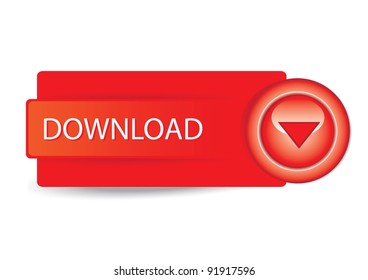 Vector glossy red 3d glass download button.
