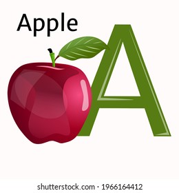 Vector glossy red apple fruit with letter A