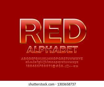 Fuente roja brillante vectorial. Letras, números y símbolos de lujo de alfabeto.
