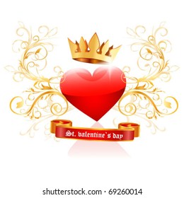 Vector glossy red hearth for valentin day illustration on white background