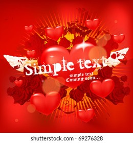Vector glossy red hearth for valentin day illustration on red background