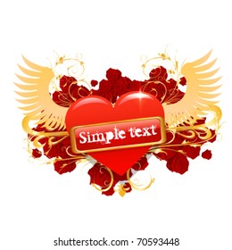 Vector glossy red hearth for valentin day illustration on red background