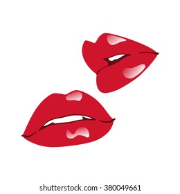 Vector glossy red lips isolated over white background fashion illustration