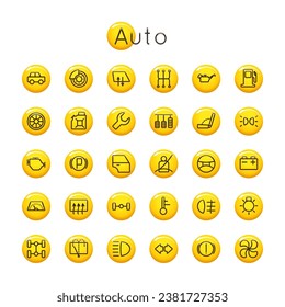 Iconos automáticos redondos con brillo vectorial aislados en fondo blanco