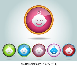 Vector Glossy Round Baby Icon/Button and multicolored