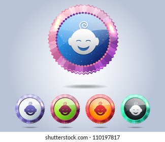 Vector Glossy Round Baby Icon/Button and multicolored