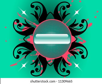 vector glossy round buttons on floral background