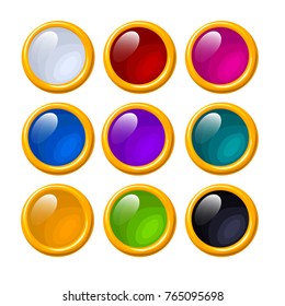 Vector glossy round cirle colorfull glass buttons for game interface