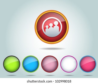 Vector Glossy Round Family Icon/Button and multicolored