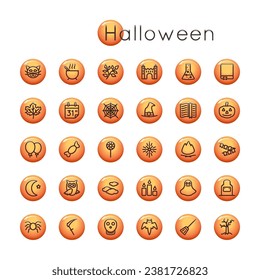 Vector Glossy Round Halloween Icons isolated on white background