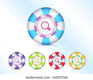 Vector Glossy Round Search Icon/Button and multicolored
