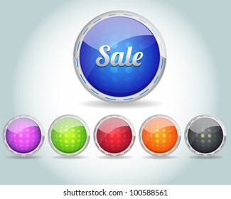 Vector Glossy Round Shopping sale icon and multicolored