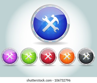 Vector Glossy Round Under Construction Icon/Button and multicolored
