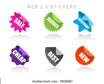 Vector - Glossy sale tag stickers with reflection and various sales pitch.