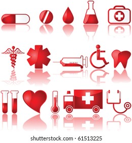 Vector glossy set of different medical related icons