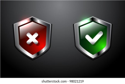 Vector glossy shield with protected / unprotected signs