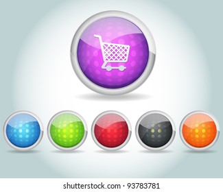 Vector Glossy Shopping basket icon and multicolored