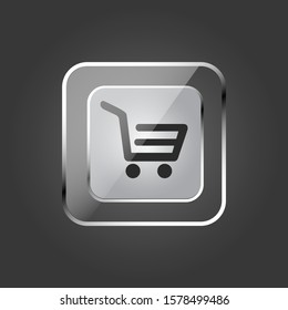 Vector Glossy of Shopping Chart Webpage Button Silver Circle Icon on Gray Background