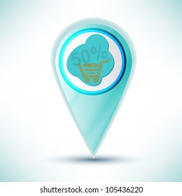 vector glossy shopping web icon design element. icon on a blue background