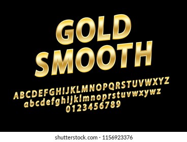 Vector glossy sign Gold Smooth. Chic Golden rotated Alphabet Letters, Numbers and Symbols