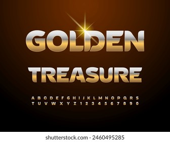 Vector brillante signo Golden Treasure. Fuente Chic Gold. Letras, números y símbolos ricos del alfabeto.