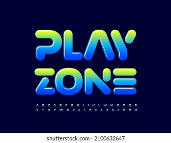 Vector Glossy Sign Play Zone. Trendy Bright Font. Creative set of Alphabet Letters and Numbers