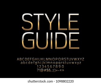Vector Glossy sign Style Guide. Chic Golden Alphabet Letters, Numbers and Symbols