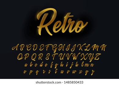 Vector glossy signVector glossy sign retro. Chic Golden rotated Alphabet Letters, Numbers and Symbols