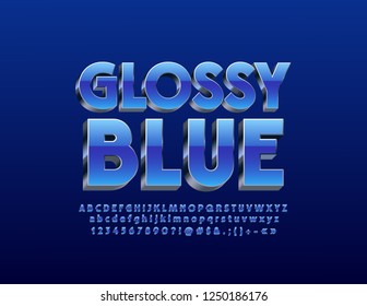 Vector Glossy Silver And Blue Font. Original 3D Alphabet Letters Set.