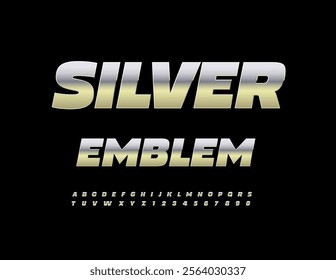 Vector Glossy Silver Font. Metallic Stainless Alphabet Letters and Numbers set