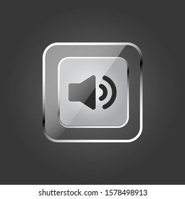 Vector Glossy of Sound Webpage Button Silver Circle Icon on Gray Background