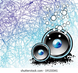 VECTOR Glossy speaker with bubbles and abstract background