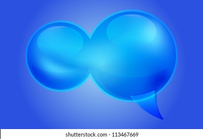 vector glossy speech bubble on blue background, eps 10 file, gradient mesh and transparency used, raster version available
