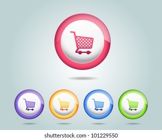 Vector Glossy Sphere Shop Basket Icon/Button and multicolored