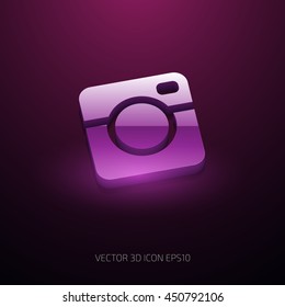 Vector glossy square 3d photographic camera icon