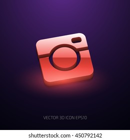 Vector glossy square 3d photographic camera icon