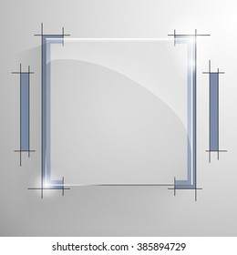 Vector glossy square banner with dark blue technical lines drawing services on the background.