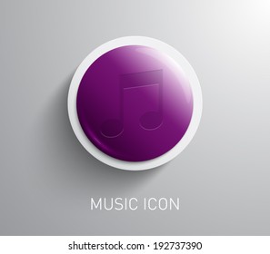 Vector glossy square banner with plastic style and music icon for business design or applications. Clean and modern design