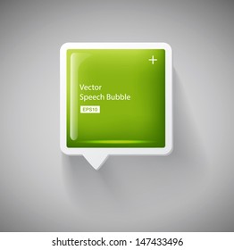 Vector glossy square green plastic speech bubble