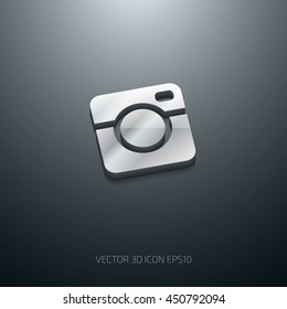 Vector glossy square stainless steel 3d photographic camera icon